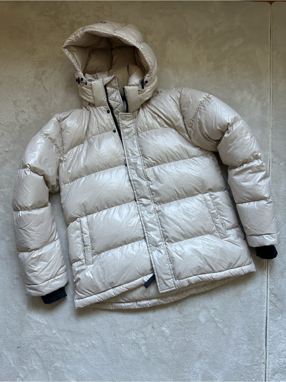 Super puff, Cream Quilted Down Puffer Jacket with Hood